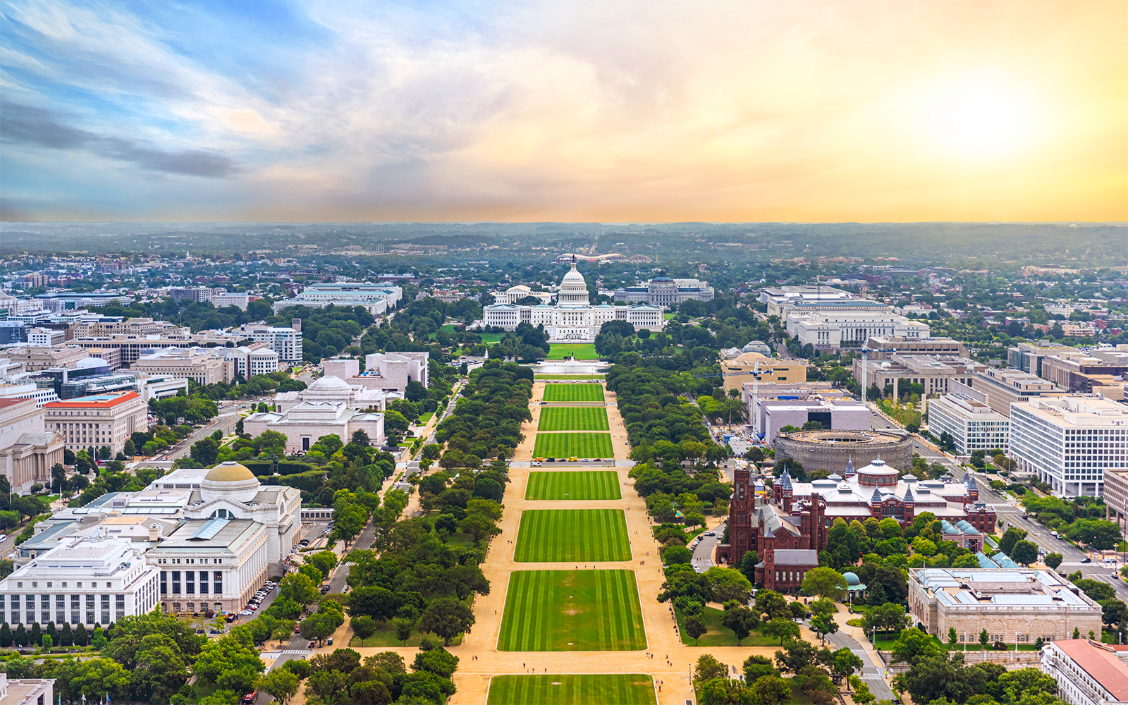 Aerial view of the United States Capitol Building and National Mall in Washington, D.C.