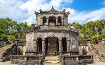 Tomb of Khai Dinh with intricate stone carvings in Hue, Vietnam.