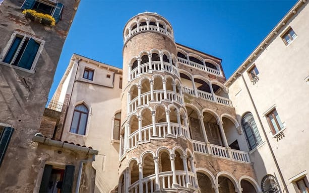 Palazzo Contarini del Bovolo spiral staircase in Venice, Italy, with detailed arches.