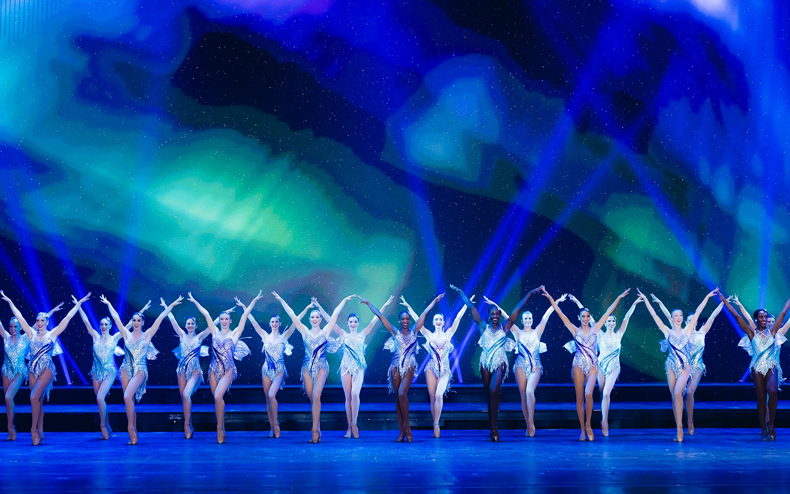 Radio City Rockettes performing on stage during the Christmas Spectacular in New York City.