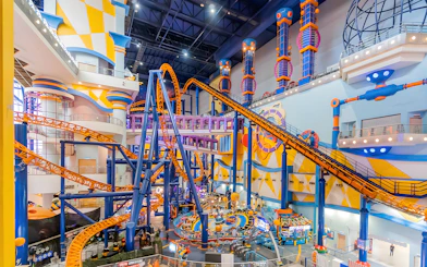 Roller coaster and attractions inside Berjaya Times Square Theme Park, Kuala Lumpur.