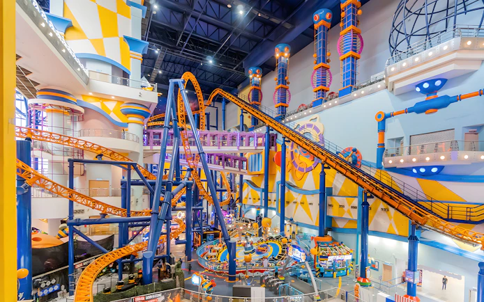 Roller coaster and attractions inside Berjaya Times Square Theme Park, Kuala Lumpur.