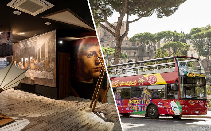 Leonardo da Vinci Experience exhibit and Rome hop-on hop-off bus.