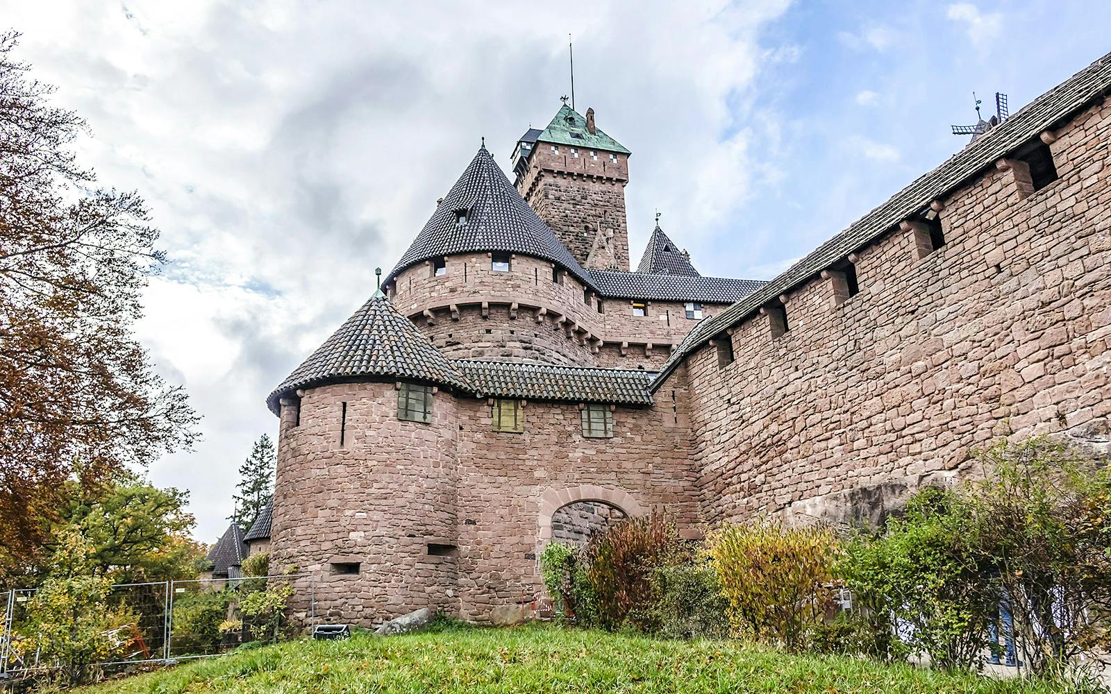 Medieval castle of Haut Koenigsbourg with stone walls and towers, Alsace, France.
