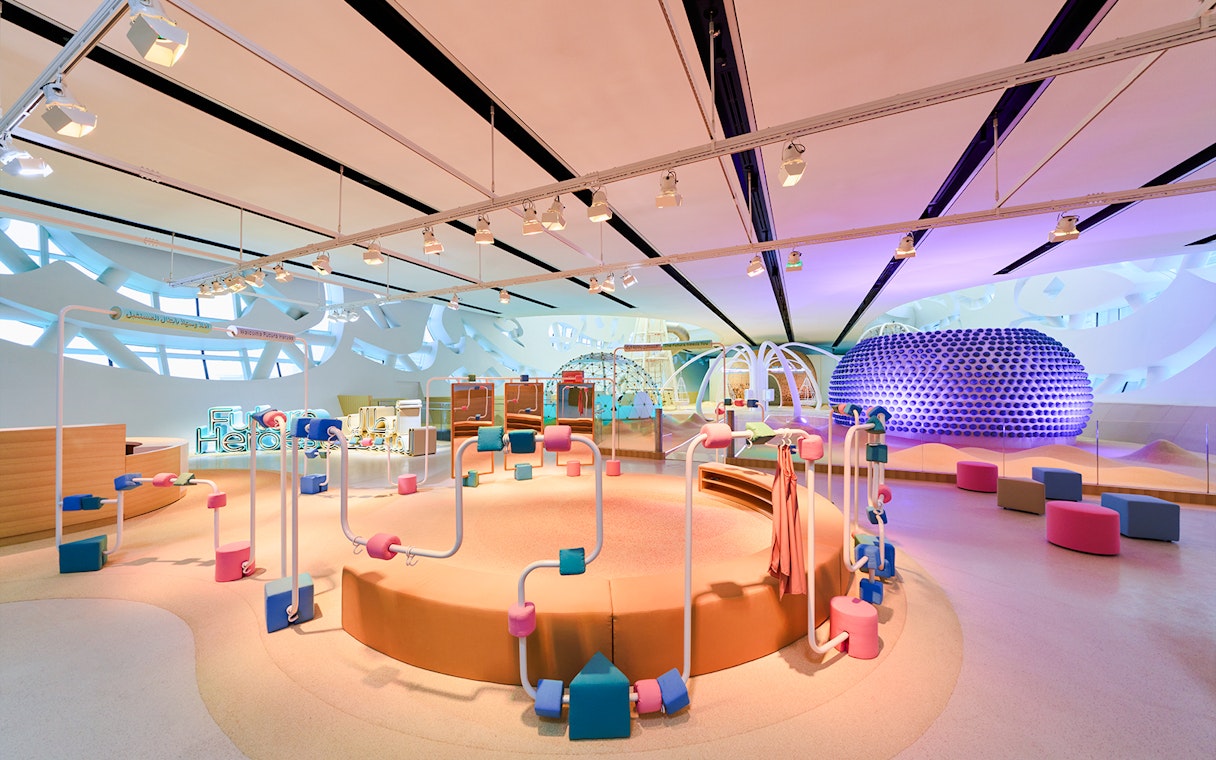Interactive exhibit at Museum of the Future, Dubai, featuring colorful play structures.