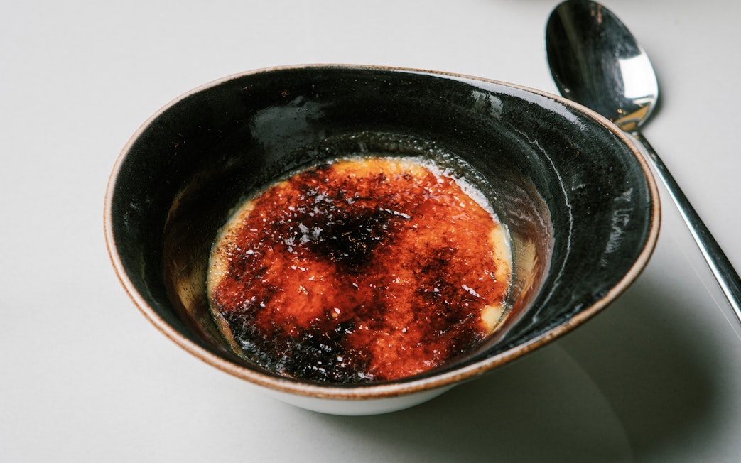 Crème brûlée served at Fonseca Port Wine Cellars dinner.