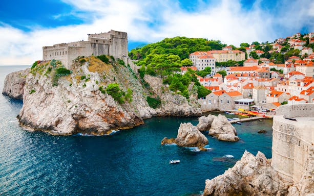 Fort Lovrijenac overlooking the Adriatic Sea with Dubrovnik's old town in the background, Croatia.