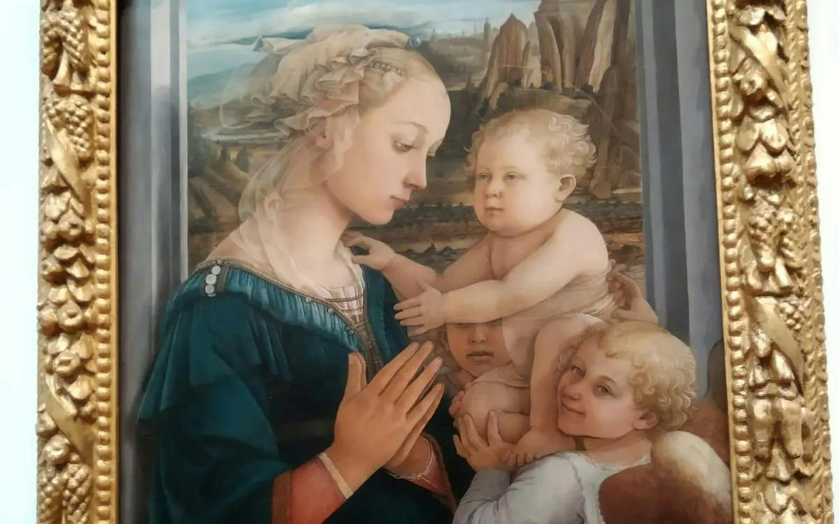 Madonna and Child painting in Florence museum, part of self-guided city exploration game.