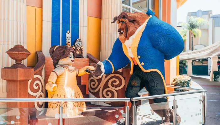 Lego sculptures of Beauty and the Beast at Disney Orlando.