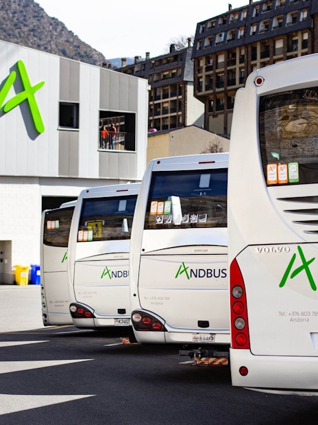Buses parked at Andorra la Vella station for routes to/from Andorra.