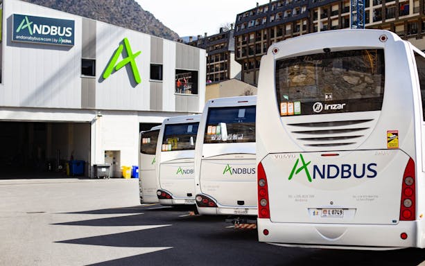 Buses parked at Andorra la Vella station for routes to/from Andorra.