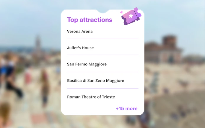 List of top attractions in Verona including Verona Arena and Juliet's House.