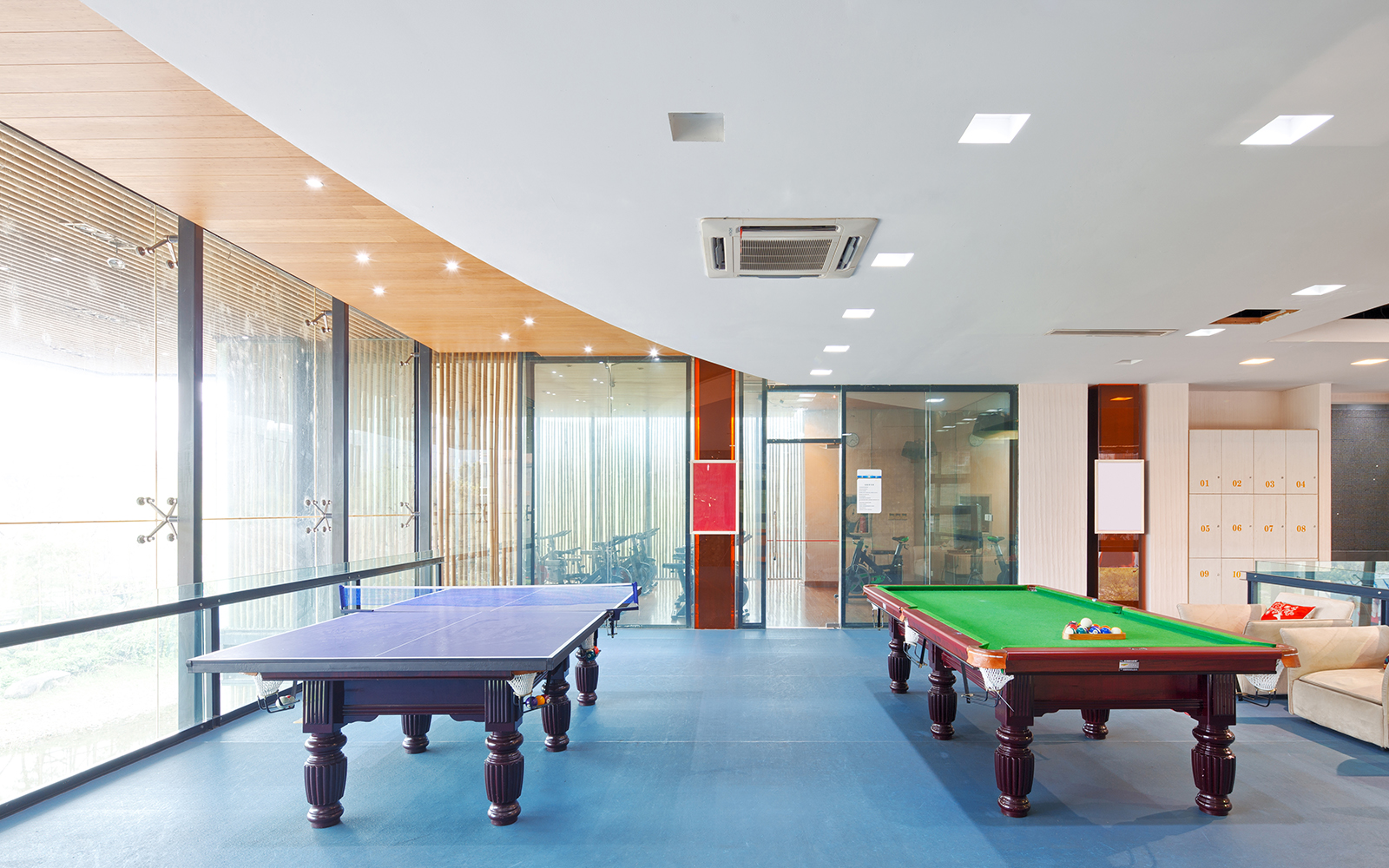 Interior design of a game room with table tennis