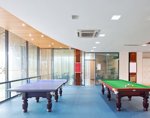 Interior design of a game room with table tennis