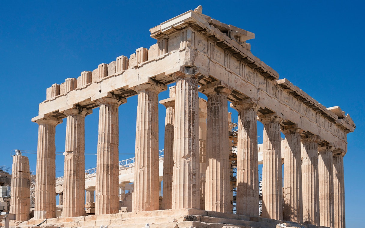 Parthenon temple on the Acropolis of Athens during early access guided tour.