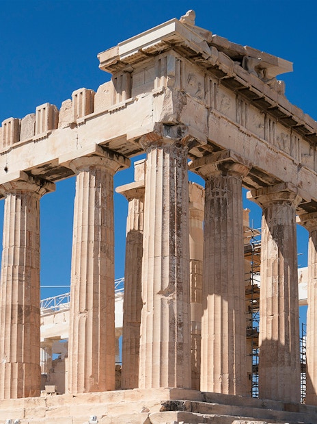 Parthenon temple on the Acropolis of Athens during early access guided tour.