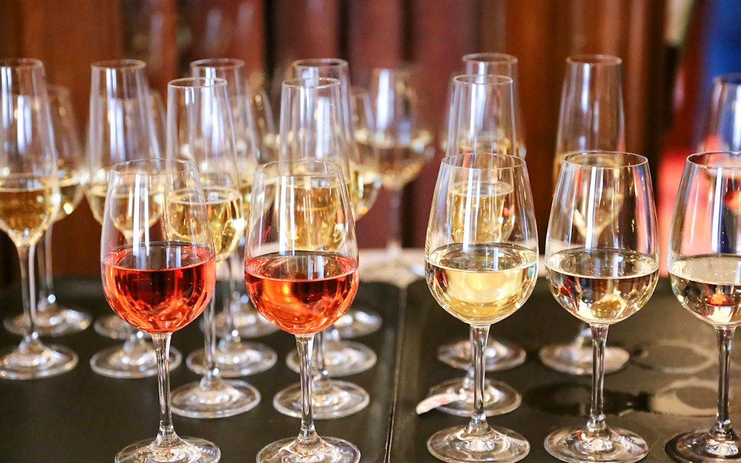 Wine glasses arranged for tasting on Yarra Valley and Dandenong Ranges tour.