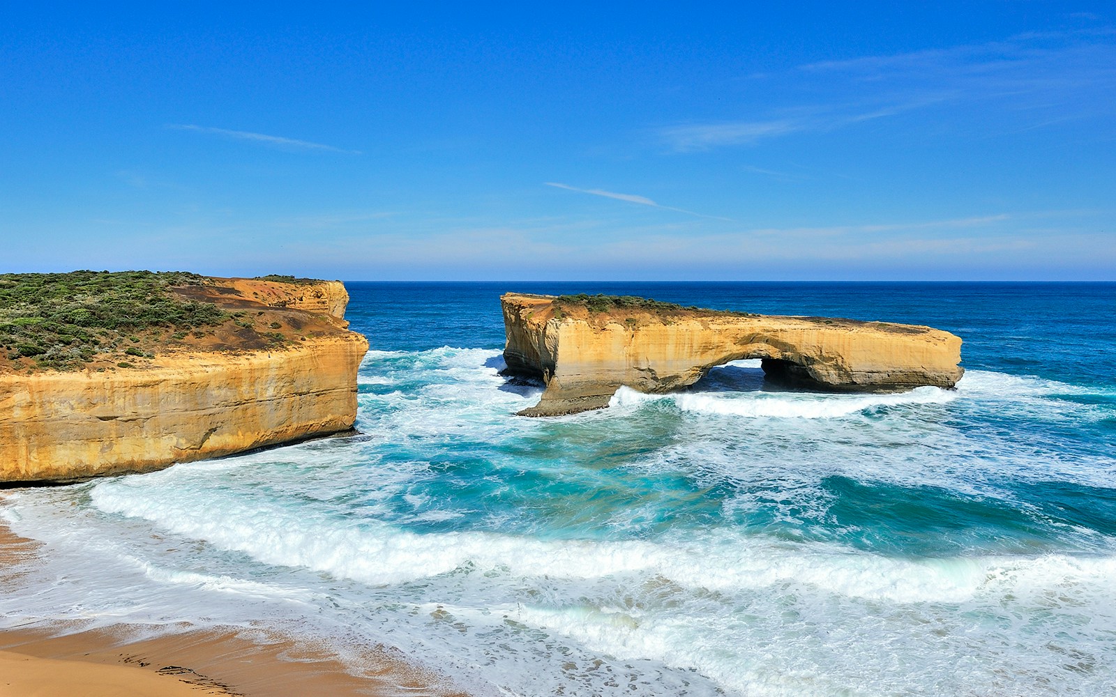 London Bridge rock formation along Great Ocean Road, Australia.