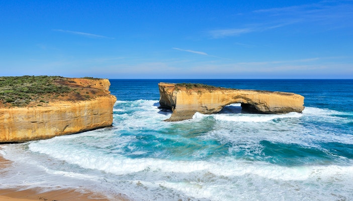 London Bridge rock formation along Great Ocean Road, Australia.