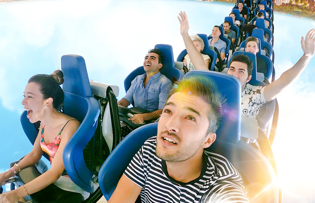 Visitors enjoying the Hyper Coaster at Land of Legends Themepark.