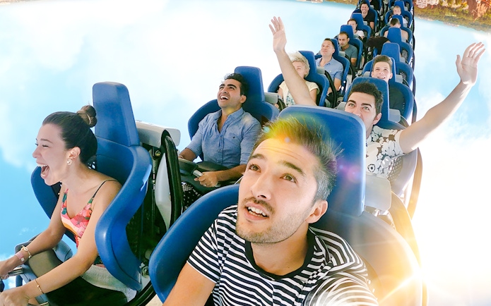 Visitors enjoying the Hyper Coaster at Land of Legends Themepark.