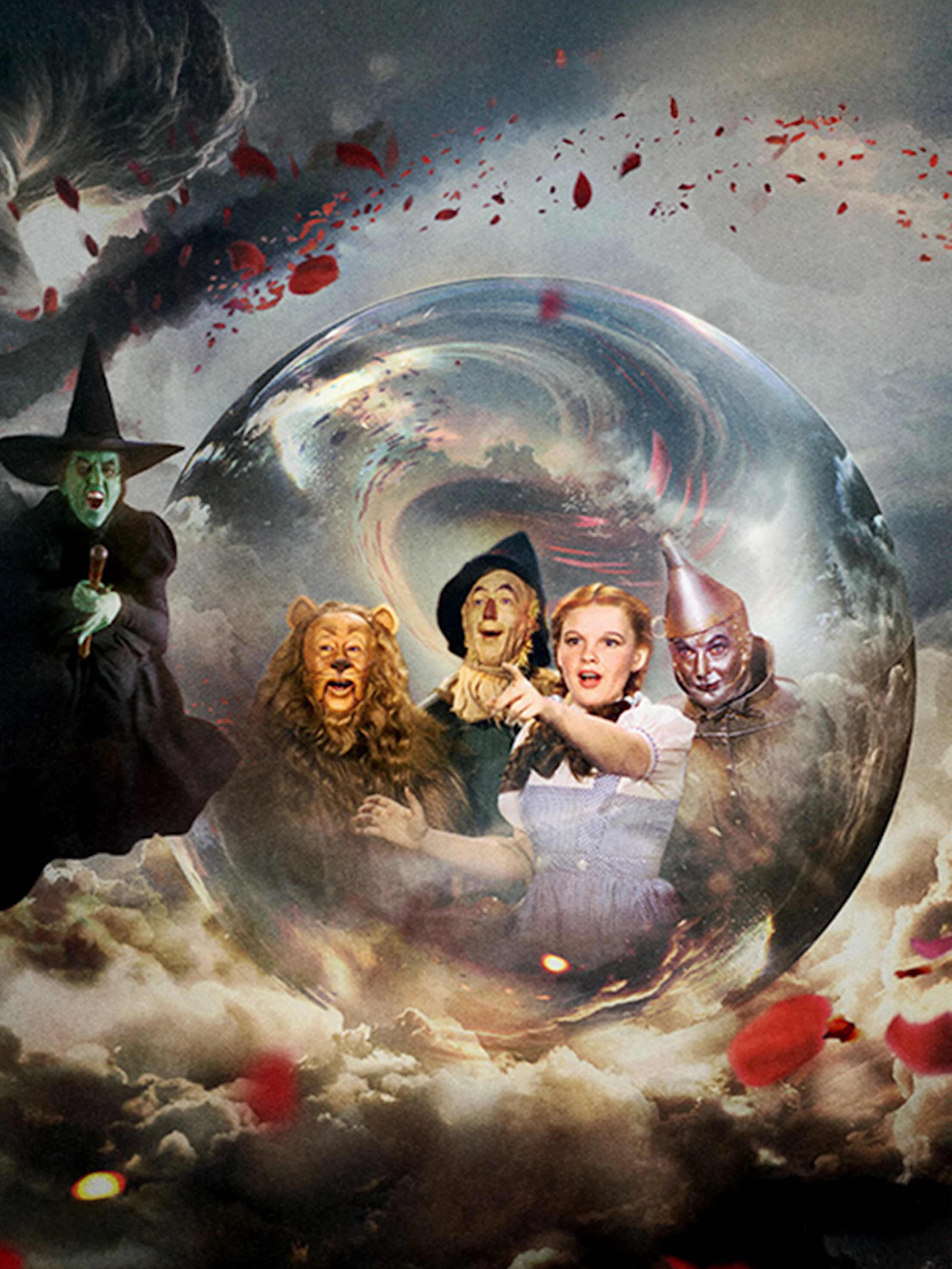 Wizard of Oz characters at Sphere with tornado and magical elements.