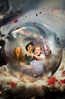 Wizard of Oz characters at Sphere with tornado and magical elements.