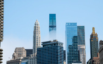 Chicago skyline featuring St. Regis building from architecture cruise.