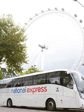 National Express bus near the London Eye, route from Luton Airport.