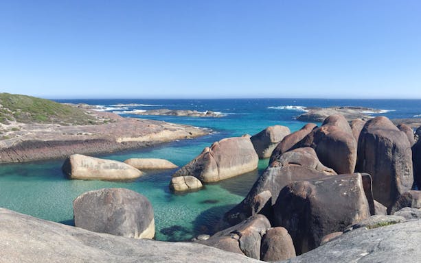 Rocky coastline with turquoise waters in South Australia.
