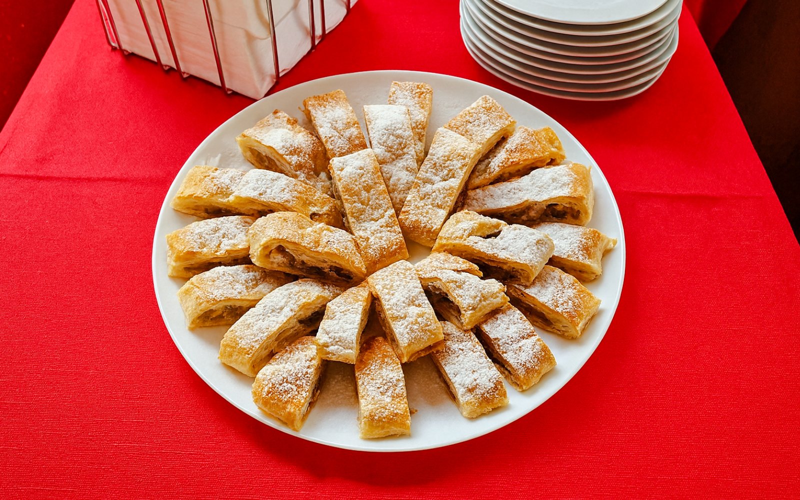 Pastry dessert served on Prague Evening Cruise buffet.