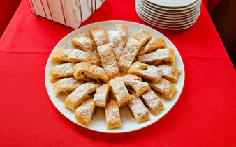 Pastry dessert served on Prague Evening Cruise buffet.