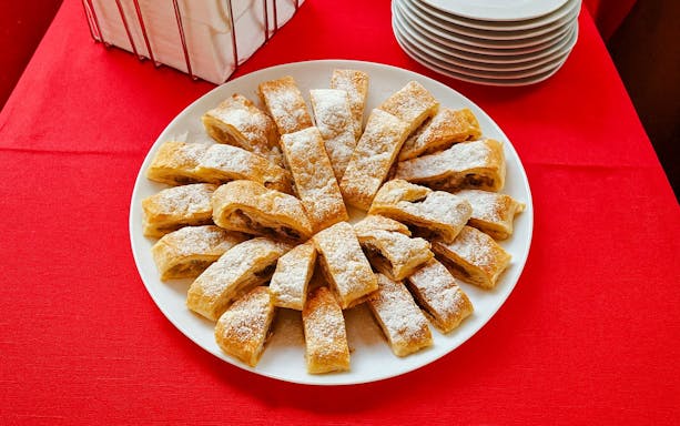 Pastry dessert served on Prague Evening Cruise buffet.