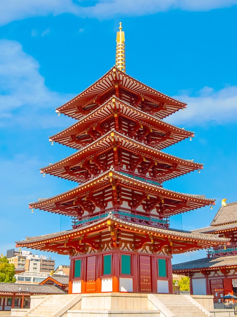 Pagoda at Shitennoji Temple in Osaka, Japan, included in Osaka e-Pass.