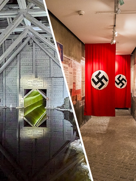 Wieliczka Salt Mine chamber with wooden supports and historical exhibit in Poland.