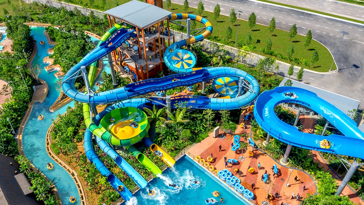 Aerial view of SplashMania Waterpark at Gamuda Cove