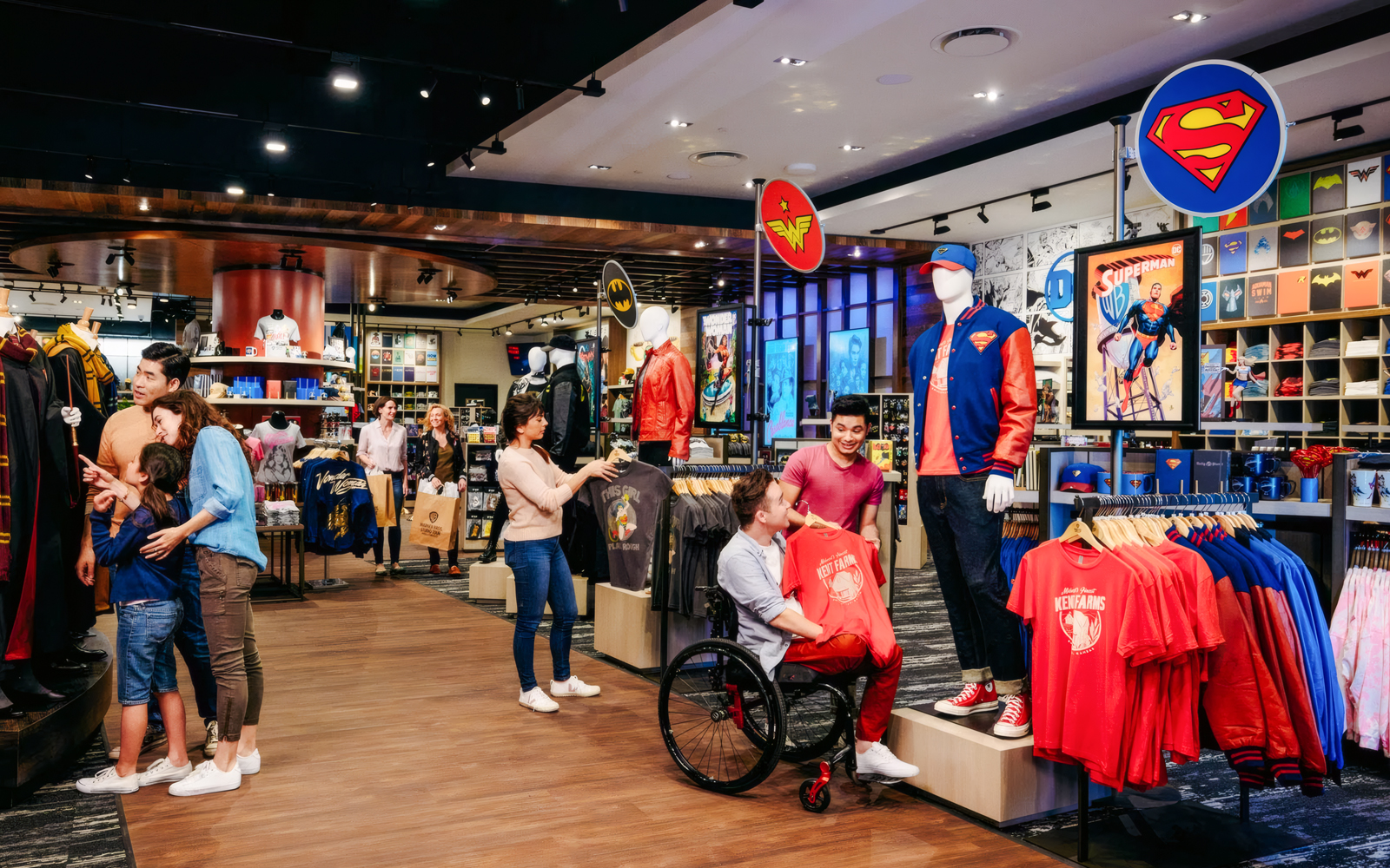 Guests exploring merchandise at Warner Bros. store in Los Angeles.