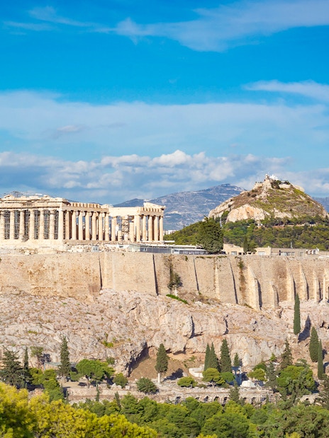Athens Acropolis with Parthenon and Lycabettus Hill in the background.
