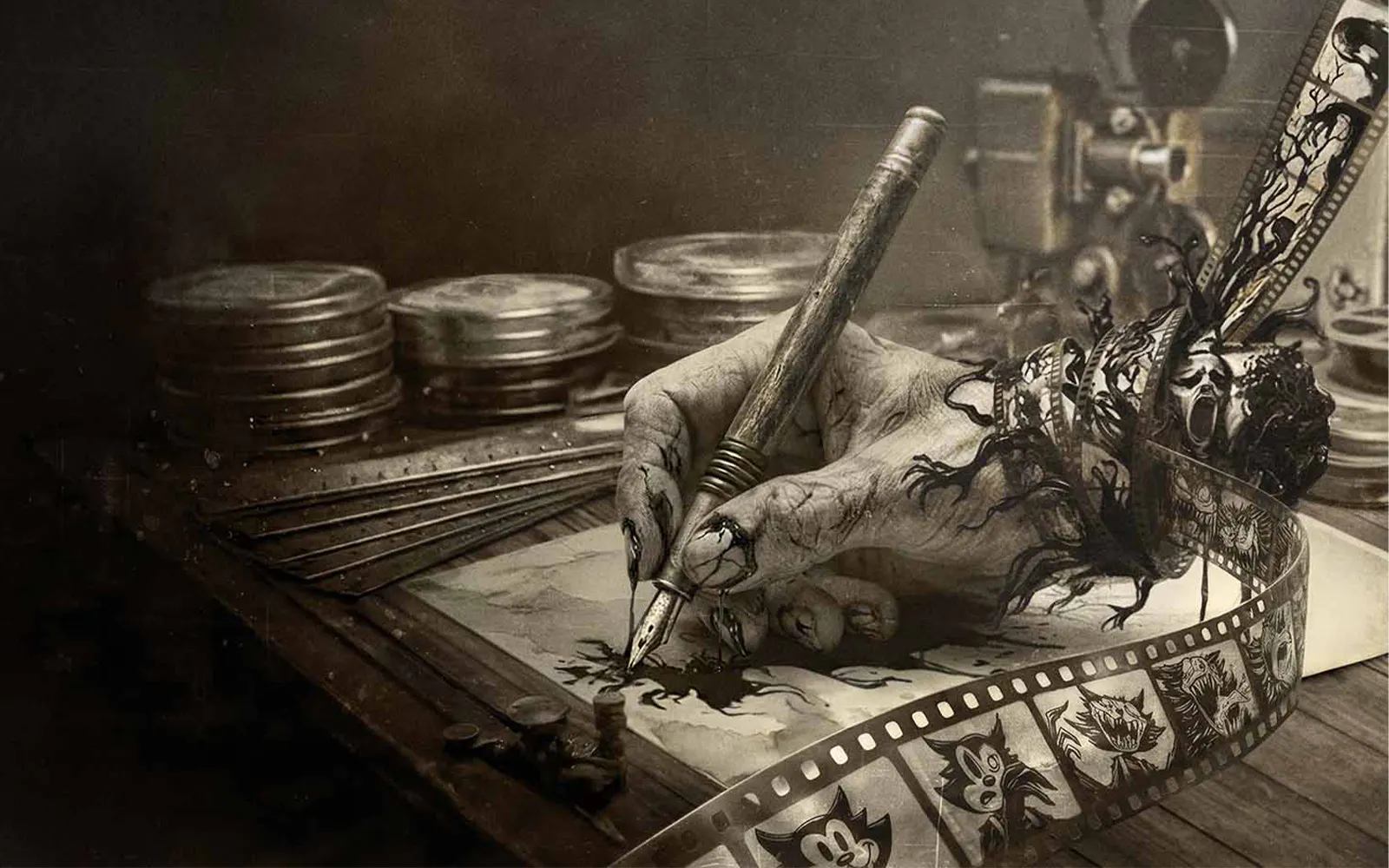 Hand drawing spooky illustrations at Knott's Berry Scary Farm event.