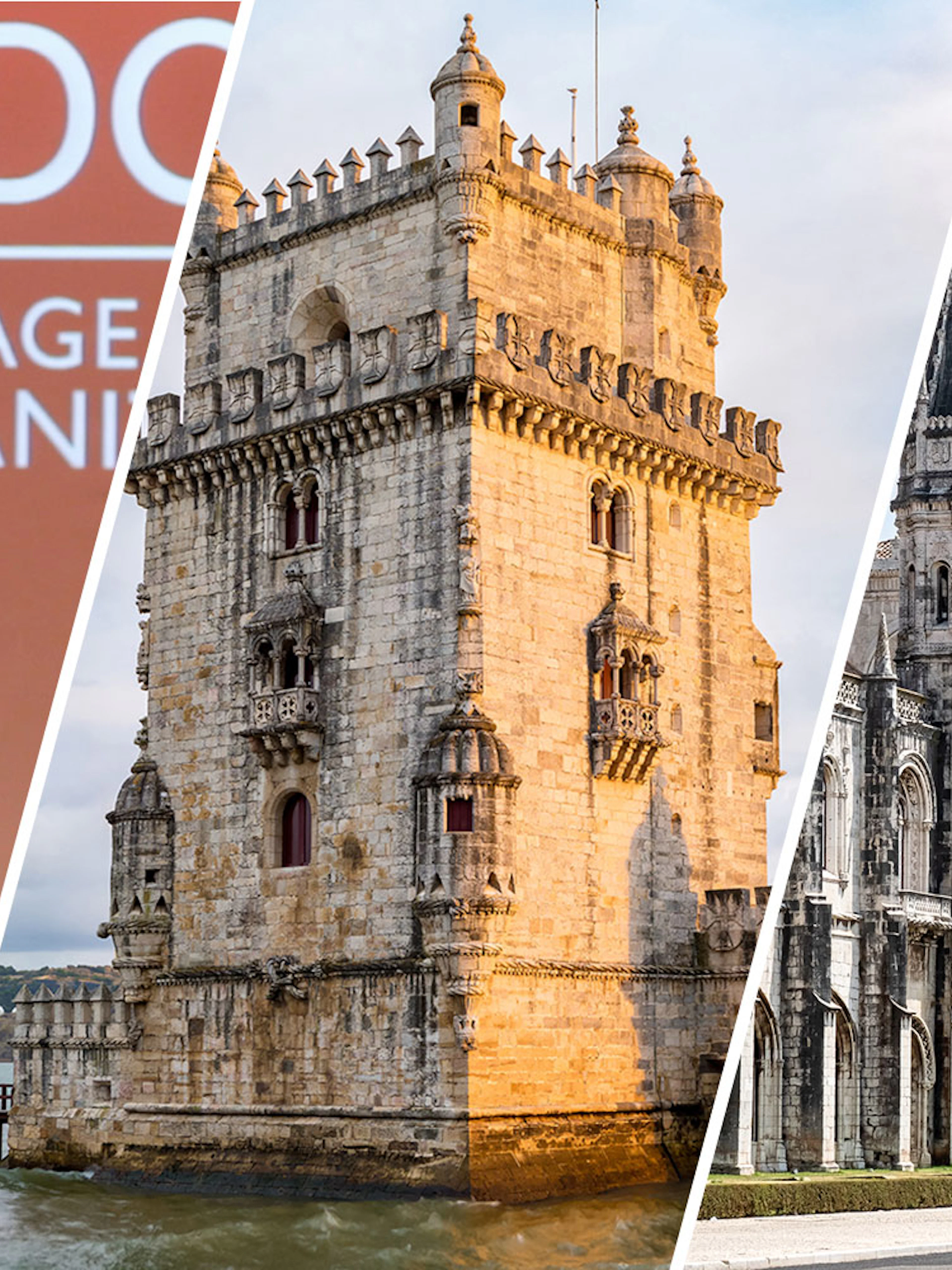 Fado singer performing, Belém Tower, and Jerónimos Monastery in Lisbon.