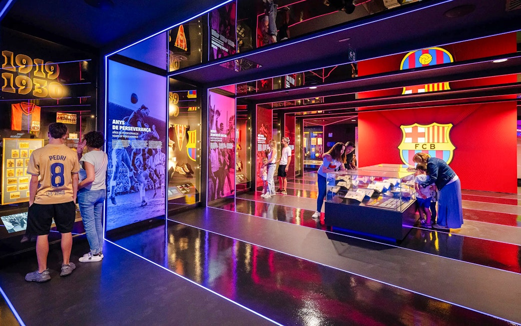 Visitors exploring exhibits at the Barça Museum in Spotify Camp Nou.