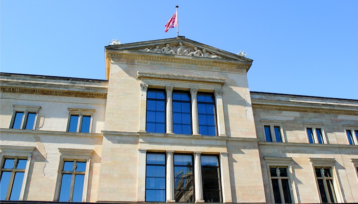 Neues Museum Berlin exterior with modern architectural elements.