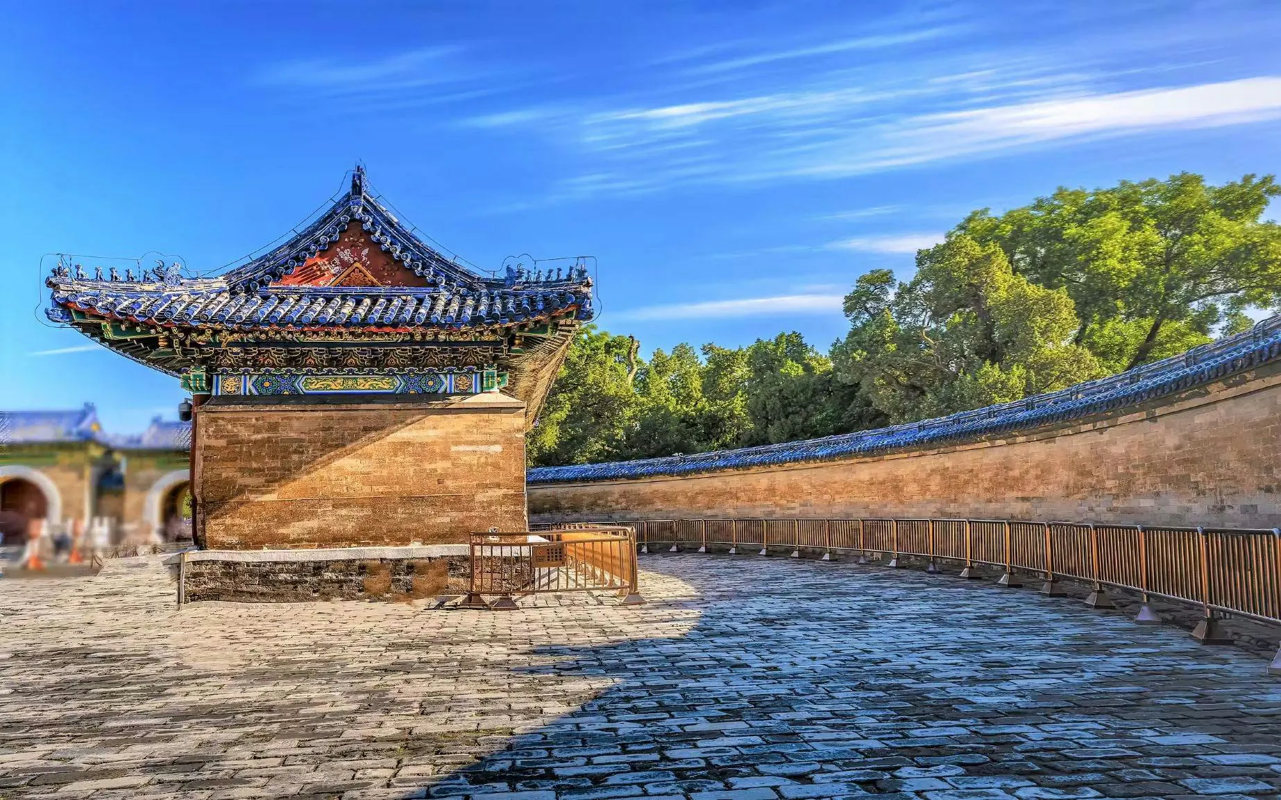 Echo Wall at the Temple of Heaven, Beijing, with traditional architecture and curved wall.