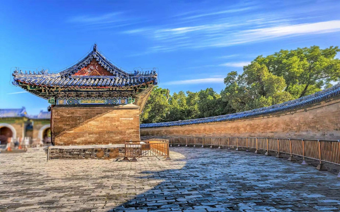 Echo Wall at the Temple of Heaven, Beijing, with traditional architecture and curved wall.