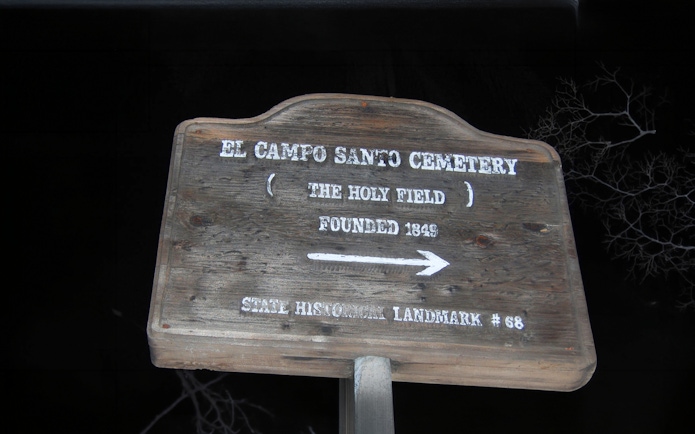 El Campo Santo Cemetery sign, San Diego Ghosts & Gravestones Tour.