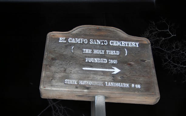 El Campo Santo Cemetery sign, San Diego Ghosts & Gravestones Tour.