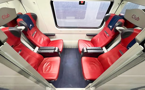 High-speed train seats in a club compartment from Florence to Venice.