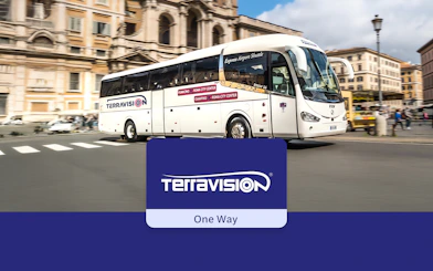 Terravision bus at Rome street, offering transfers between Fiumicino Airport and Termini Station.