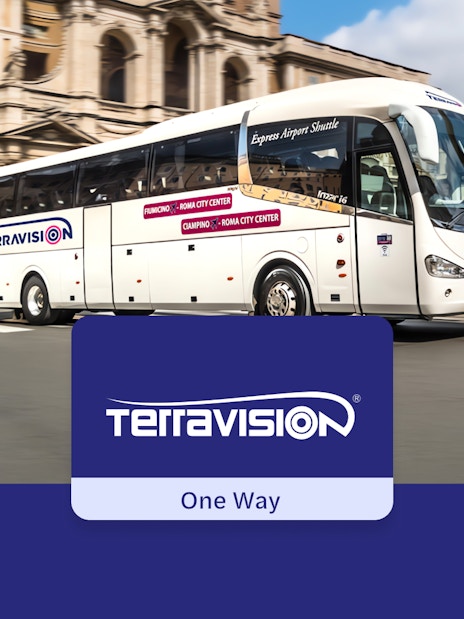 Terravision bus at Rome street, offering transfers between Fiumicino Airport and Termini Station.