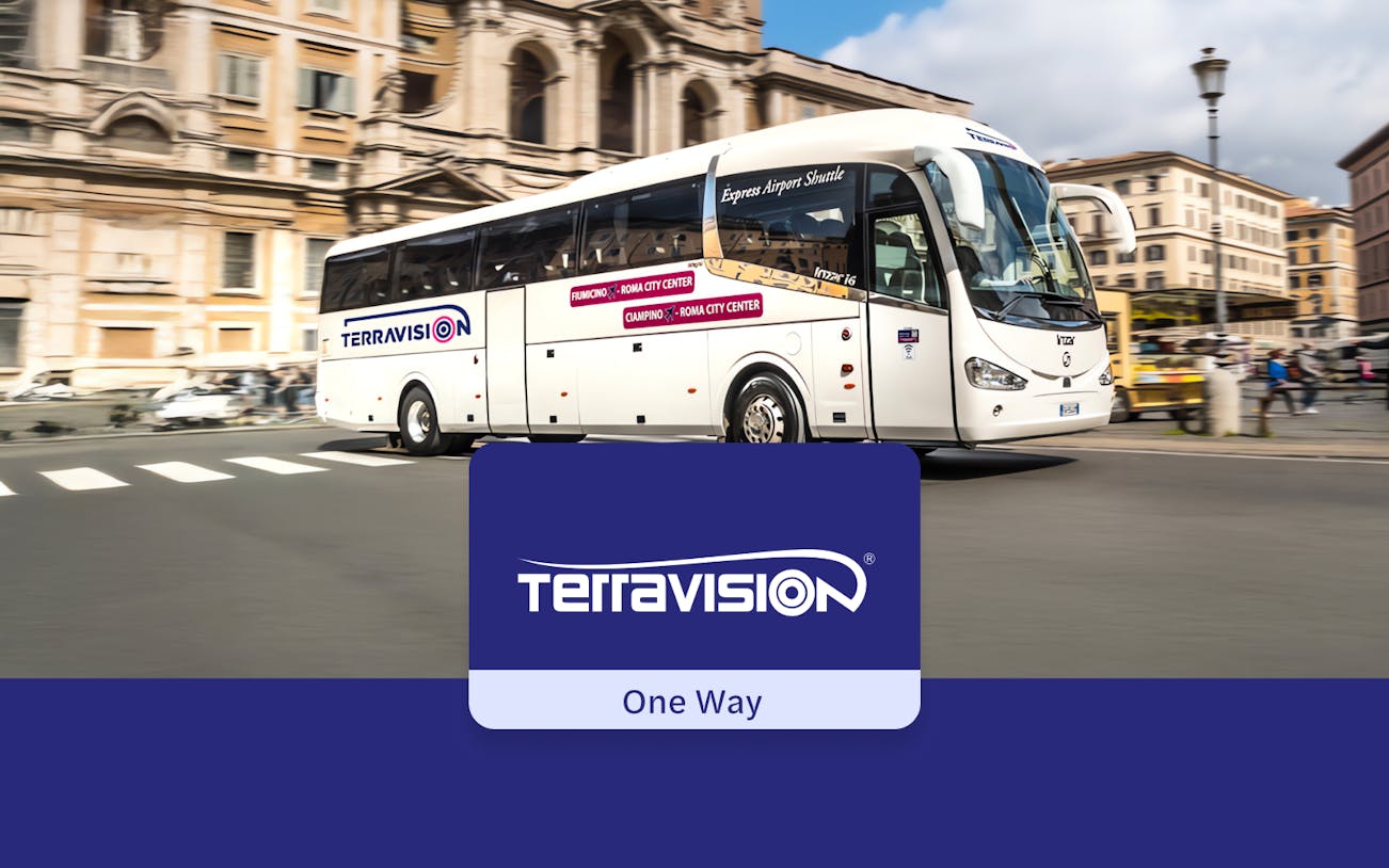 Terravision bus at Rome street, offering transfers between Fiumicino Airport and Termini Station.